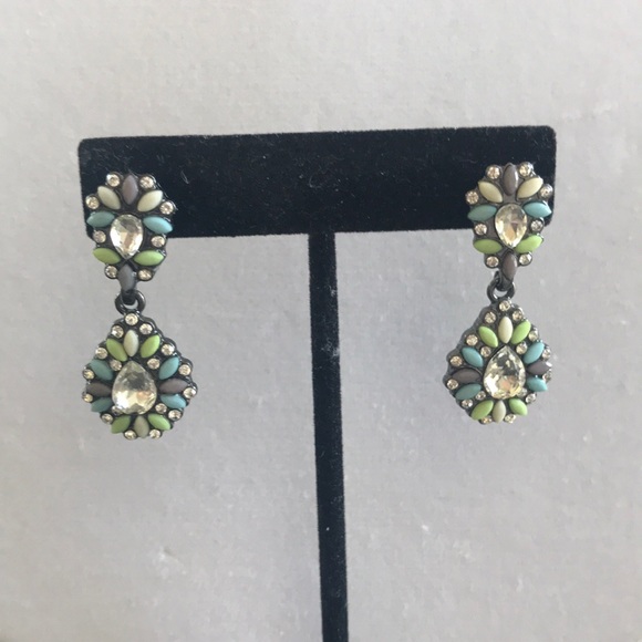 Tear Drop Earrings w/ Stones & Crystals - Picture 1 of 6